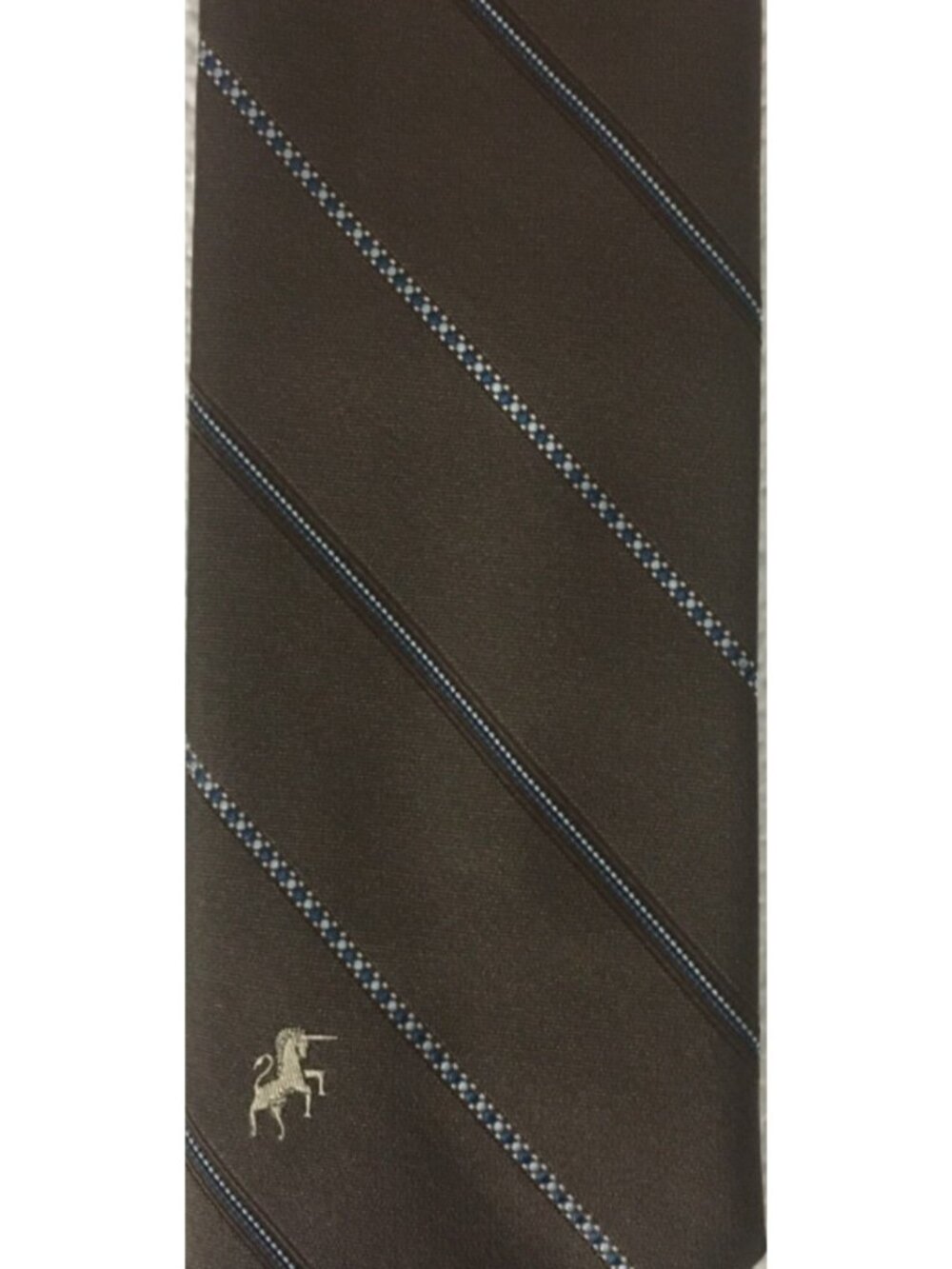 Bronizini Neck Tie Brown w Thin White Blue Diagonal Stripes 3in Wide 52 in Long